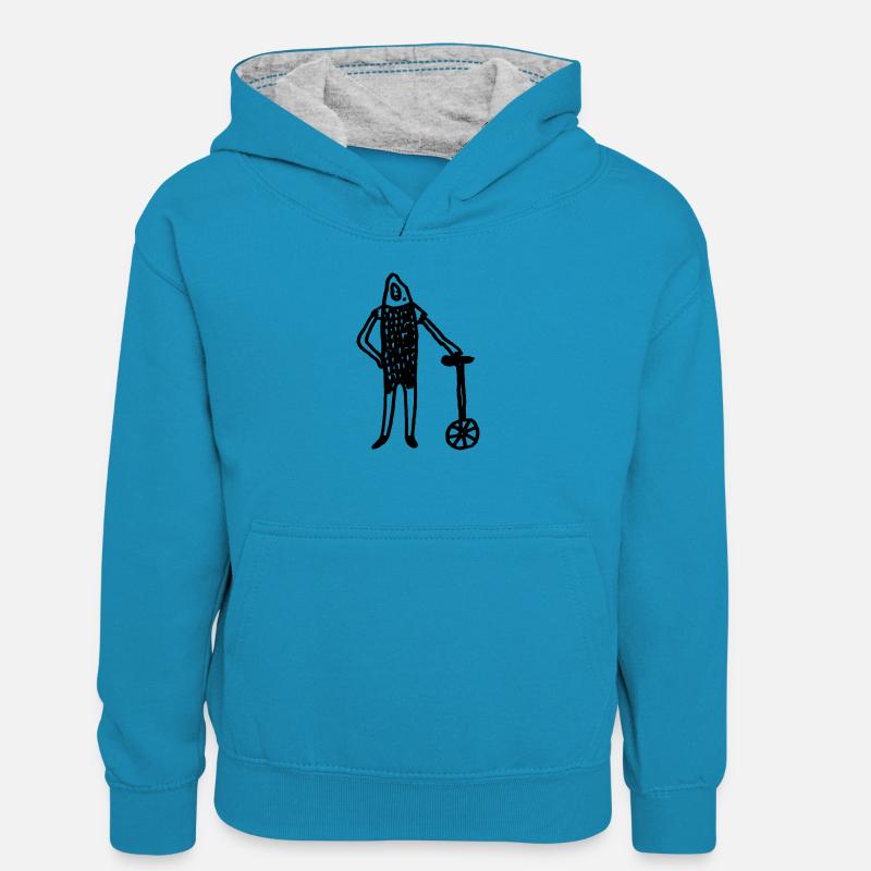 Ritter_mit_Einrad - Sweat à capuche contrasté Enfant - bleu paon/gris chiné
