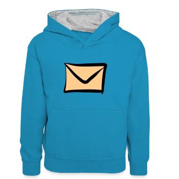 Icône Lettre / Enveloppe. Courrier / E-mail. - Sweat à capuche contrasté Enfant - bleu paon/gris chiné - Devant