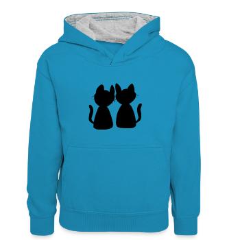 Katzen Freunde Tiere Symbol Katzenliebe - Kinder Kontrast-Hoodie - Pfauenblau/Grau meliert - Vorne