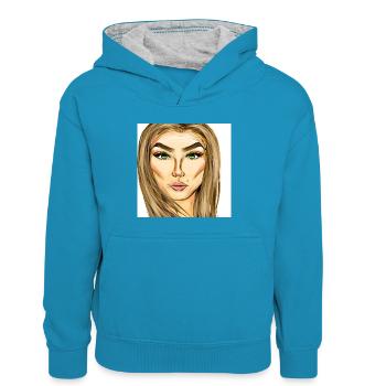 Frau Symbol Gesicht Kunst Zeichnung - Kinder Kontrast-Hoodie - Pfauenblau/Grau meliert - Vorne