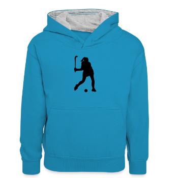 Schattenbild des Eishockeyspielers - Kinder Kontrast-Hoodie - Pfauenblau/Grau meliert - Vorne