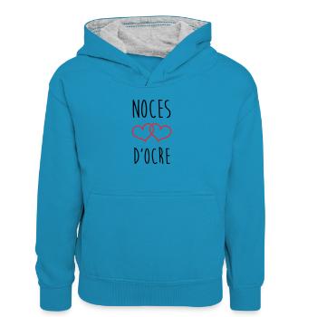 Ochre Wedding 71 Jahre Ehe - Kinder Kontrast-Hoodie - Pfauenblau/Grau meliert - Vorne
