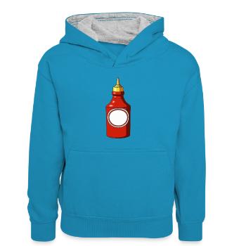 Ketchup Tomatenketchup Flasche - Kinder Kontrast-Hoodie - Pfauenblau/Grau meliert - Vorne