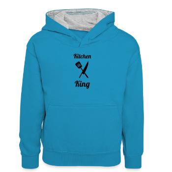 Kitchen King: The King of the Pro Stove - Kids’ Contrast Hoodie - peacock blue/heather grey - Front