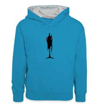 Schatten - Kinder Kontrast-Hoodie - Pfauenblau/Grau meliert - Vorne