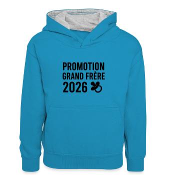 Annonce grossesse Grand frère 2026 - Sweat à capuche contrasté Enfant - bleu paon/gris chiné - Devant