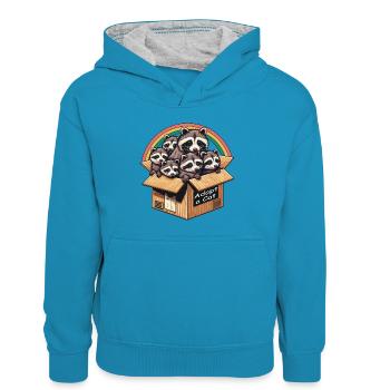 Waschbär adoptieren Eine Straßenkatze Niedliche Tierliebhaber - Kinder Kontrast-Hoodie - Pfauenblau/Grau meliert - Vorne