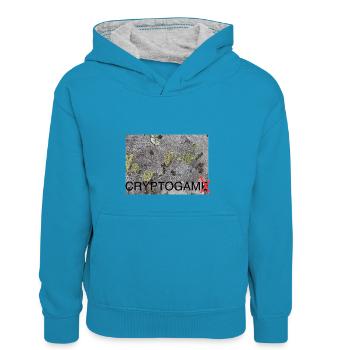Cryptogam - kein Kryptospiel - Kinder Kontrast-Hoodie - Pfauenblau/Grau meliert - Vorne