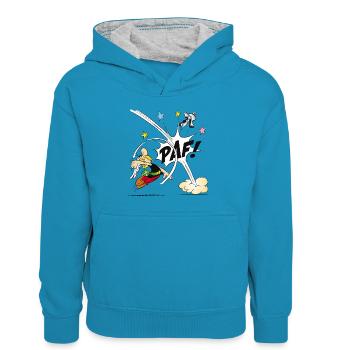Asterix & Obelix - Asterix Faust - Kinder Kontrast-Hoodie - Pfauenblau/Grau meliert - Vorne