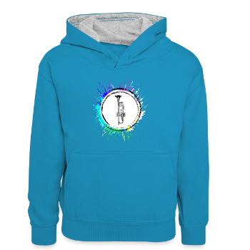 Trompete musik - Kinder Kontrast-Hoodie - Pfauenblau/Grau meliert - Vorne