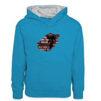 Odins Rabe - Kinder Kontrast-Hoodie - Pfauenblau/Grau meliert - Vorne
