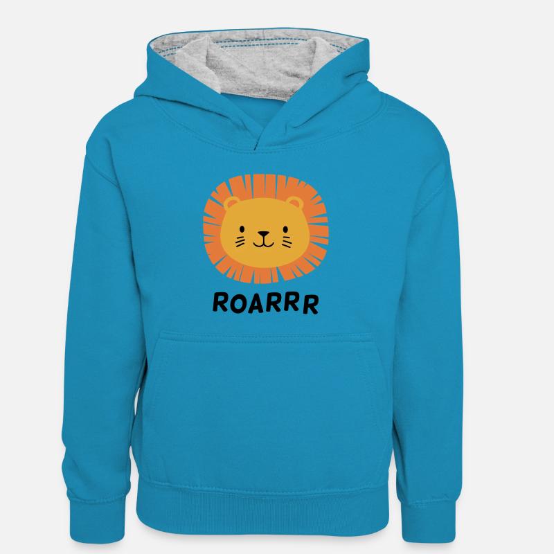 Lion mignon Roarrr - Sweat à capuche contrasté Enfant - bleu paon/gris chiné
