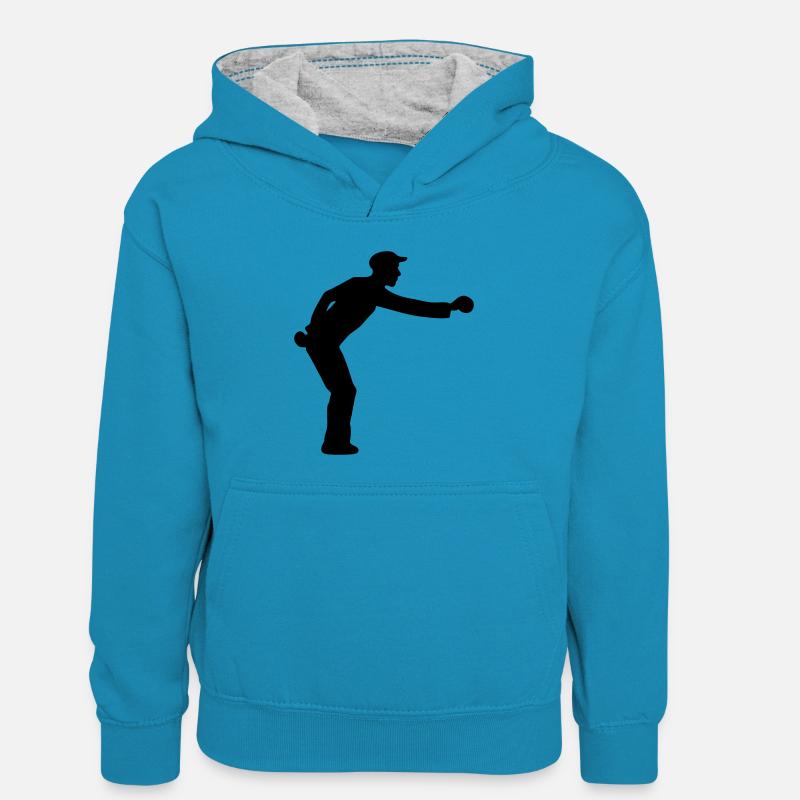 petanque jeu de boule - Sweat à capuche contrasté Enfant - bleu paon/gris chiné