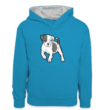 hund - Kinder Kontrast-Hoodie - Pfauenblau/Grau meliert - Vorne