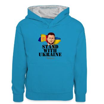Ukraine Andorra - Kinder Kontrast-Hoodie - Pfauenblau/Grau meliert - Vorne