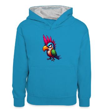 perroquet punk - Sweat à capuche contrasté Enfant - bleu paon/gris chiné - Devant