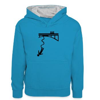 Bungee jumping - Sweat à capuche contrasté Enfant - bleu paon/gris chiné - Devant