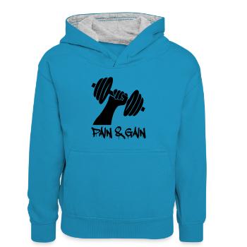 Hantel Gewichte - Kinder Kontrast-Hoodie - Pfauenblau/Grau meliert - Vorne