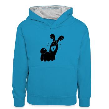 Lustiger schwarzer Hund - Kinder Kontrast-Hoodie - Pfauenblau/Grau meliert - Vorne