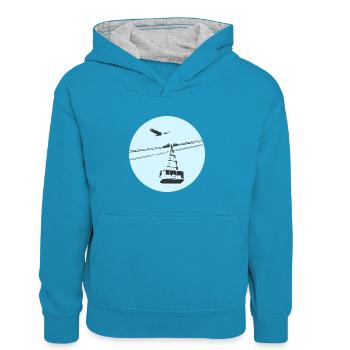 Gondel / Seilbahn mit Adler blau - Kinder Kontrast-Hoodie - Pfauenblau/Grau meliert - Vorne