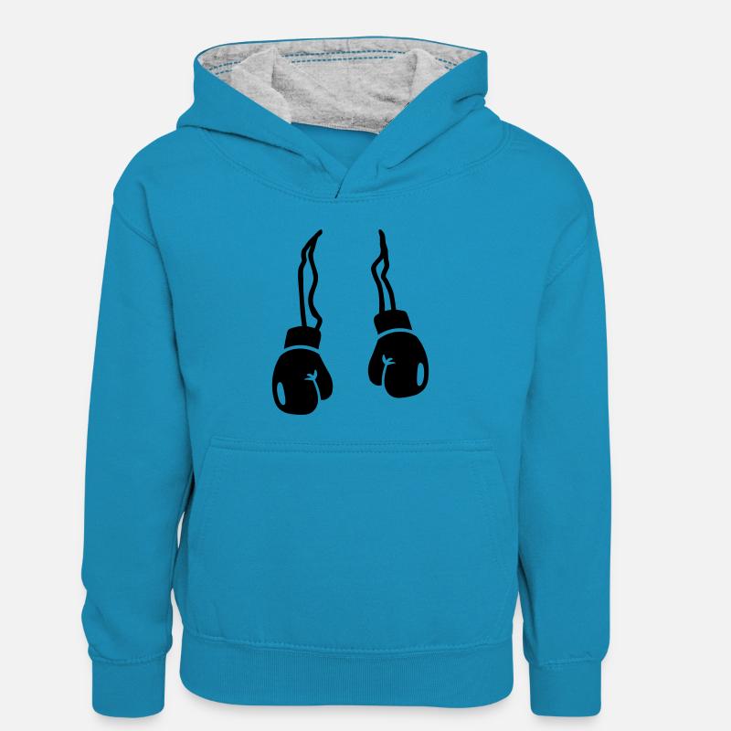 Boxe - Sweat à capuche contrasté Enfant - bleu paon/gris chiné