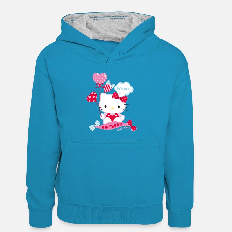 Hello Kitty con globos Diseño de cumpleaños - Sudadera con capucha para niños - azul pavo real/gris jaspeado