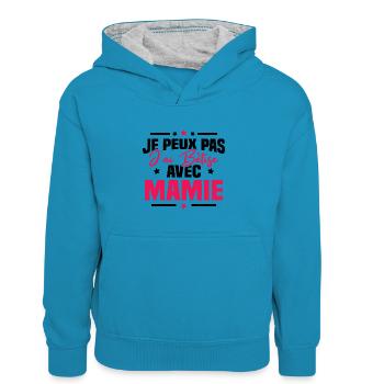 Je peux pas j'ai bêtise avec mamie - Sweat à capuche contrasté Enfant - bleu paon/gris chiné - Devant