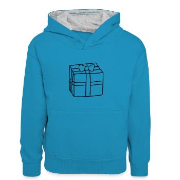 packung symbol schachtel geschenk - Kinder Kontrast-Hoodie - Pfauenblau/Grau meliert - Vorne