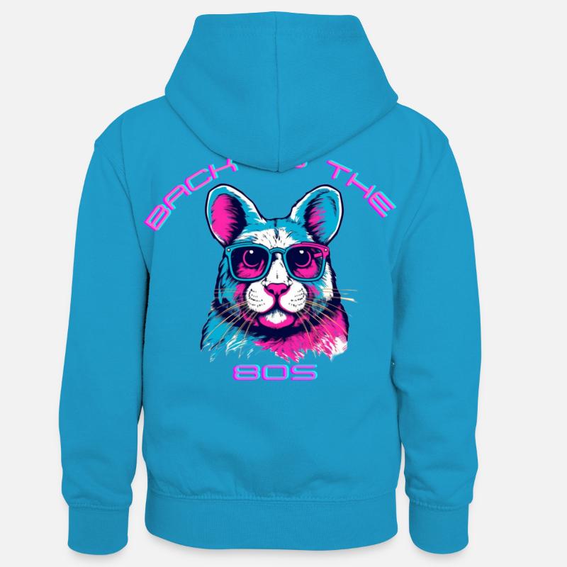 Retour décontracté du chat avec une touche rétro - Sweat à capuche contrasté Enfant - bleu paon/gris chiné
