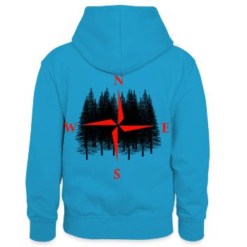 Wald Natur Wildnis Expedition Wandern Richtung - Kinder Kontrast-Hoodie - Pfauenblau/Grau meliert - Hinten