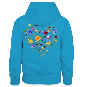 Heart of delicate blossoms - Spring-like - Kids’ Contrast Hoodie - peacock blue/heather grey - Back