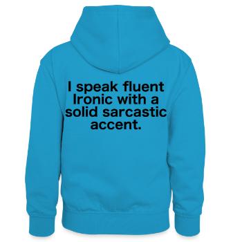 fließend Ironisch mit sarkastischem Akzent - Kinder Kontrast-Hoodie - Pfauenblau/Grau meliert - Hinten