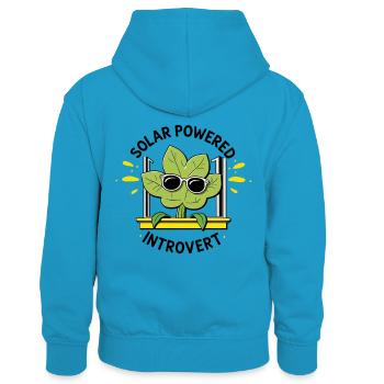 Solarbetriebener Introvert – Pflanzenwitz - Kinder Kontrast-Hoodie - Pfauenblau/Grau meliert - Hinten