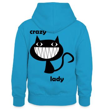 Crazy Cat Lady - Kids’ Contrast Hoodie - peacock blue/heather grey - Back