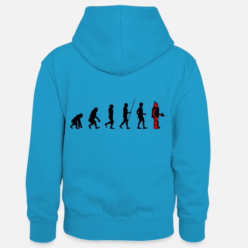 Evolution - Robot - Kids’ Contrast Hoodie - peacock blue/heather grey