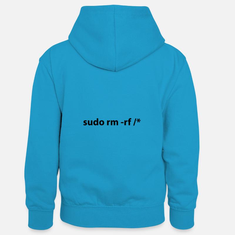sudo rm -rf /* - Sweat à capuche contrasté Enfant - bleu paon/gris chiné