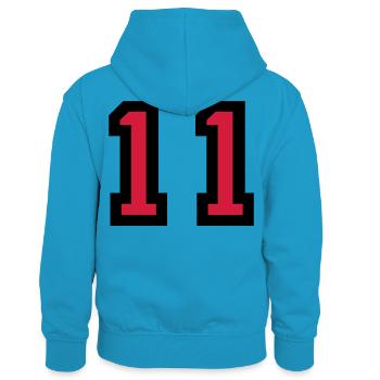 Le numéro 11 - numéro onze - Sweat à capuche contrasté Enfant - bleu paon/gris chiné - Dos