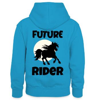 Jeune cavalière Bébé Fête Équitation Cheval - Sweat à capuche contrasté Enfant - bleu paon/gris chiné - Dos