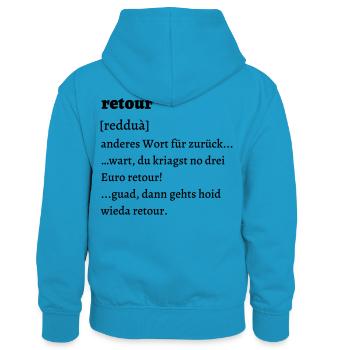 Retour Erklärung - bayrisch - Kinder Kontrast-Hoodie - Pfauenblau/Grau meliert - Hinten