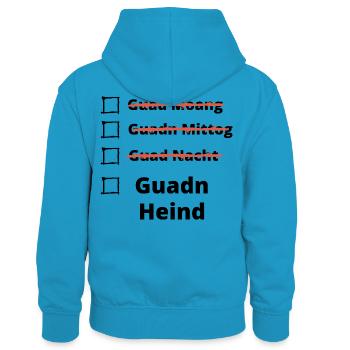 guadn heid- bayrische Begrüßung - Kinder Kontrast-Hoodie - Pfauenblau/Grau meliert - Hinten