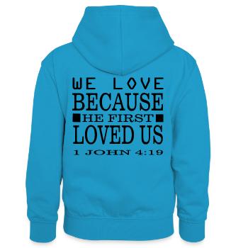 Jésus Christ God Faith - Sweat à capuche contrasté Enfant - bleu paon/gris chiné - Dos