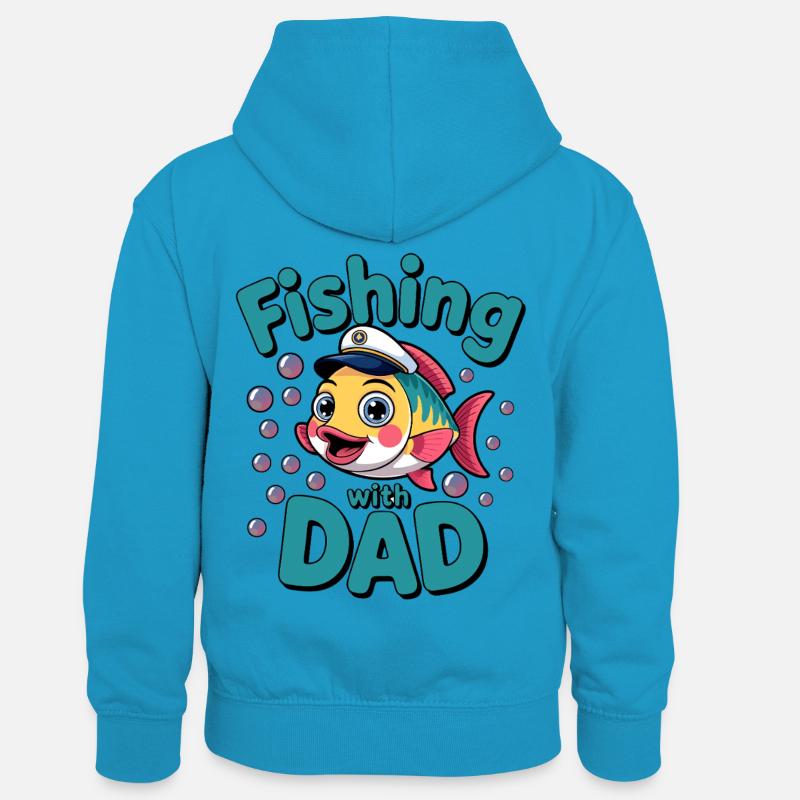 Pêche Pêche avec papa - Sweat à capuche contrasté Enfant - bleu paon/gris chiné