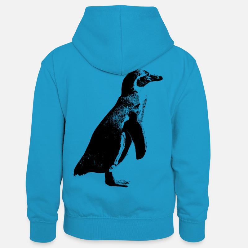manchot - Sweat à capuche contrasté Enfant - bleu paon/gris chiné