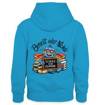 Einschulung erster Schultag kleiner Roboter - Kinder Kontrast-Hoodie - Pfauenblau/Grau meliert - Hinten