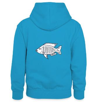 Cichlid poisson Malawi - Sweat à capuche contrasté Enfant - bleu paon/gris chiné - Dos