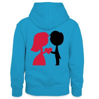marier - Sweat à capuche contrasté Enfant - bleu paon/gris chiné - Dos