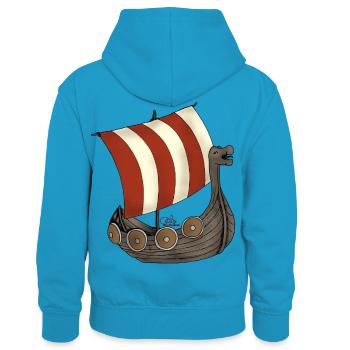 Eriks Winkingerschiff - Sweat à capuche contrasté Enfant - bleu paon/gris chiné - Dos