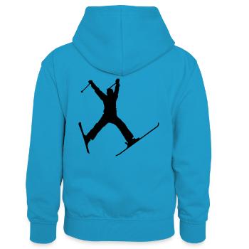 skier jump / ski jump - Kinder Kontrast-Hoodie - Pfauenblau/Grau meliert - Hinten