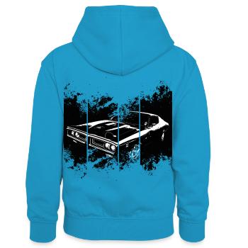 Muscle Car - Kinder Kontrast-Hoodie - Pfauenblau/Grau meliert - Hinten