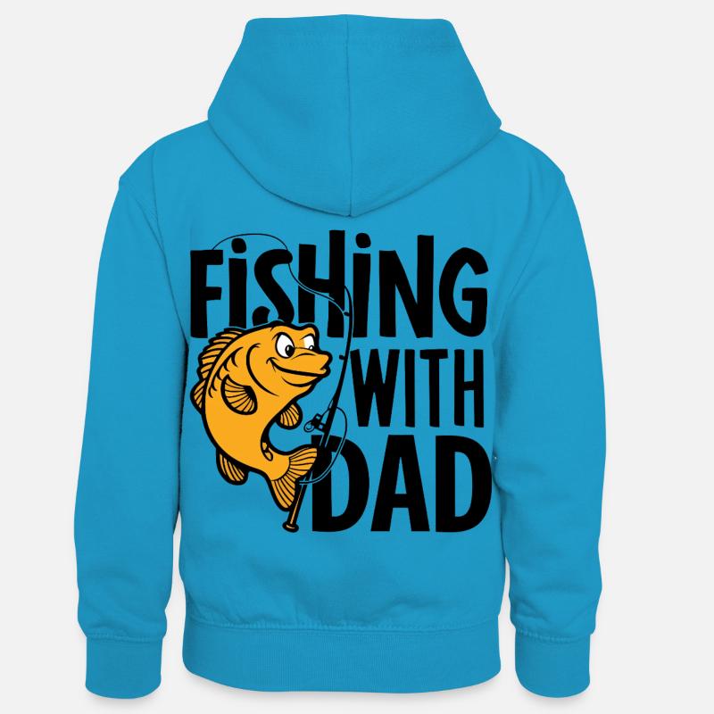 Pêcher avec papa - Sweat à capuche contrasté Enfant - bleu paon/gris chiné